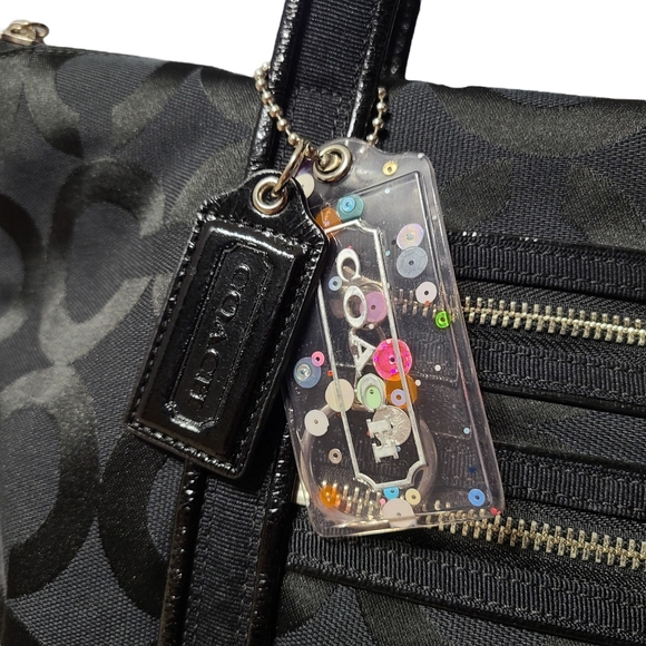 Coach Poppy Op Art Glam Tote Bag Black Signature Scarf - Picture 10 of 12